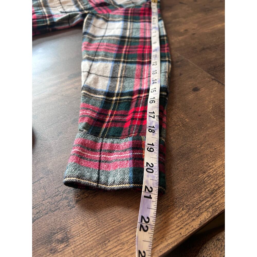 Women’s Medium Boyfriend Cut Cotton Winter Cream, Red, & Green Plaid Flannel - Picture 6 of 9